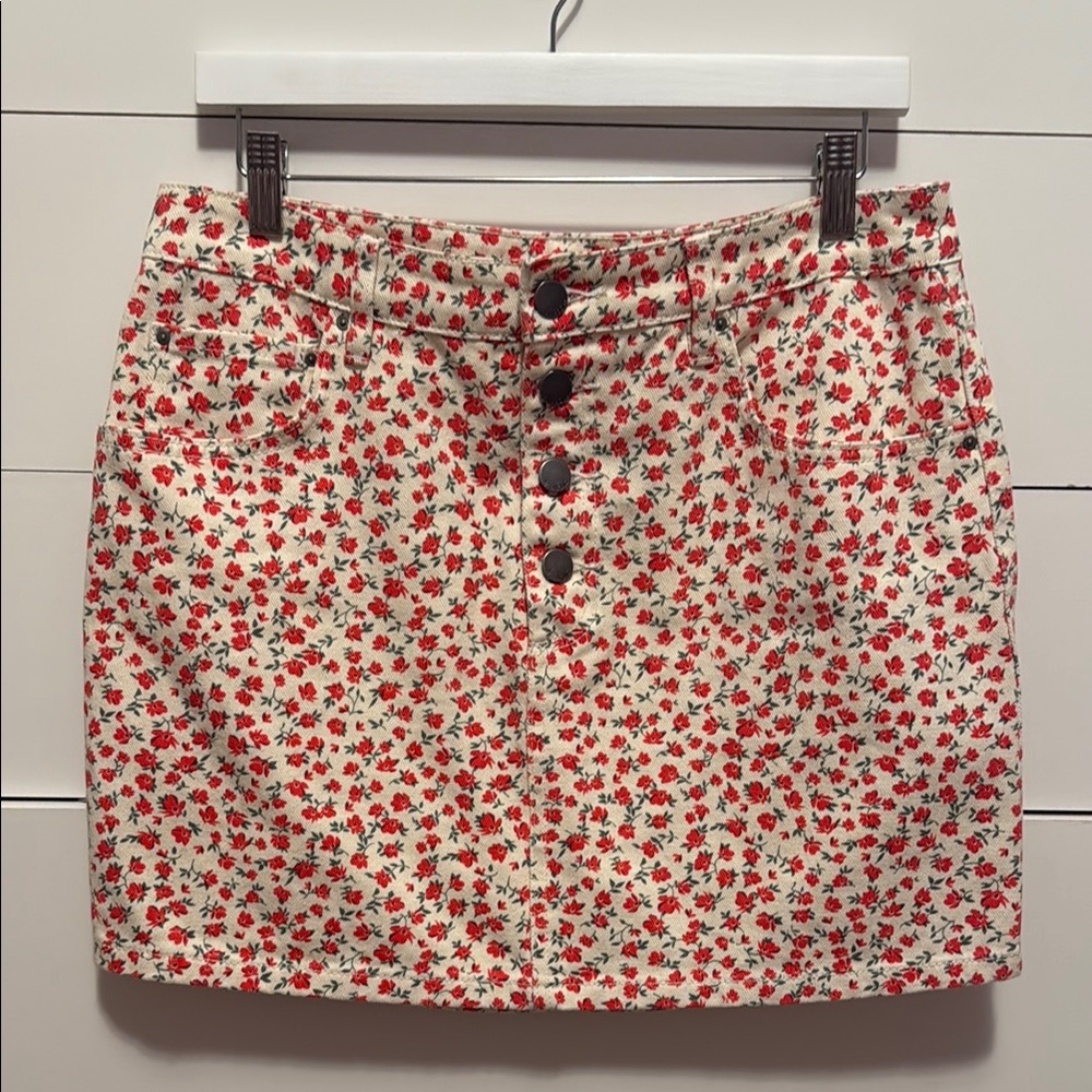 Billabong Floral Button-Up Skirt - Red and White